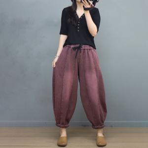 Drawstring Waist Cotton Loose Pants Stone Wash Sweat Pants