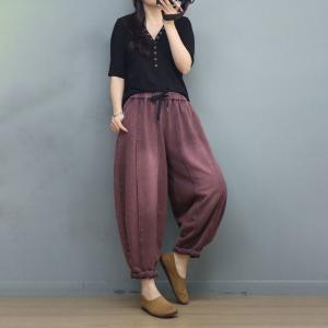 Drawstring Waist Cotton Loose Pants Stone Wash Sweat Pants