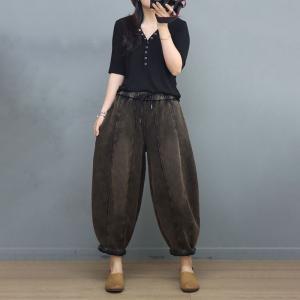 Drawstring Waist Cotton Loose Pants Stone Wash Sweat Pants