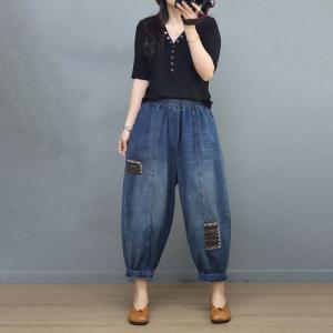 Ethnic Patchwork Loose Mom Jeans Ladies Summer Jeans