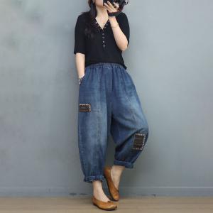 Ethnic Patchwork Loose Mom Jeans Ladies Summer Jeans