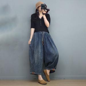 Spring Balloon Legs Ankle Jeans Relax-Fit Dad Jeans for Women