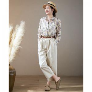 Business Casual Floral Blouse Slouchy Ramie Ladies Shirt