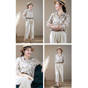 Business Casual Floral Blouse Slouchy Ramie Ladies Shirt