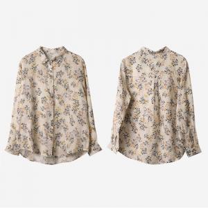 Business Casual Floral Blouse Slouchy Ramie Ladies Shirt