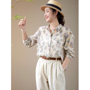 Business Casual Floral Blouse Slouchy Ramie Ladies Shirt