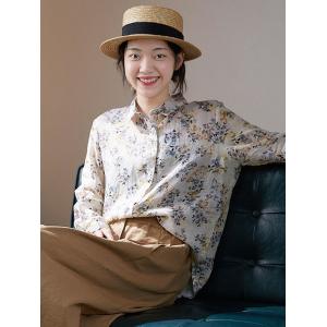 Business Casual Floral Blouse Slouchy Ramie Ladies Shirt