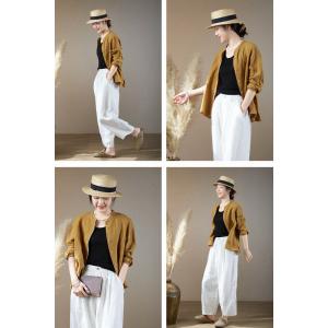 Loose-Fit Mustard Linen Jacket Long Sleeves Flax Shirt