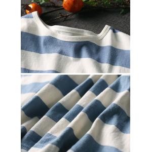 Blue Chunky Striped T-shirt Casual Cotton T-shirt for Women