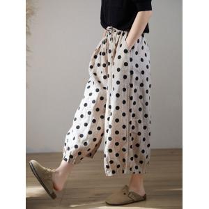 Breathable Cozy Polka Dot Pants Beach Linen Wide Leg Pants