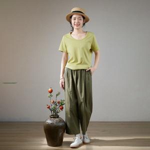 Comfy Cotton Straight Leg Pants Plain Travel Pants