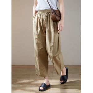 Comfy Cotton Straight Leg Pants Plain Travel Pants