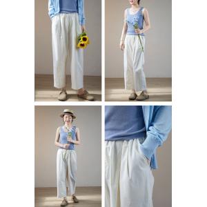 Comfy Cotton Straight Leg Pants Plain Travel Pants