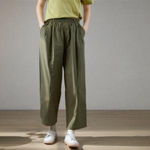 Comfy Cotton Straight Leg Pants Plain Travel Pants