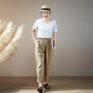 Comfy Cotton Straight Leg Pants Plain Travel Pants