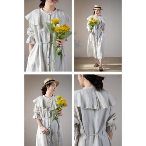 Flouncing Collar Belted Linen Dress Resort Prairie Dress