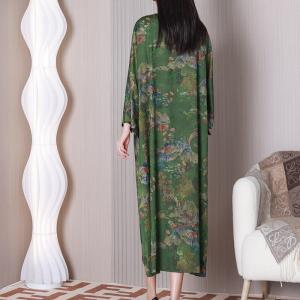 Modern Forest Green Mountain Painting Loose Silk Qipao