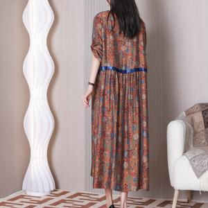 Orange Floral Silk Shift Dress Blue Striped Spring Resort Dress