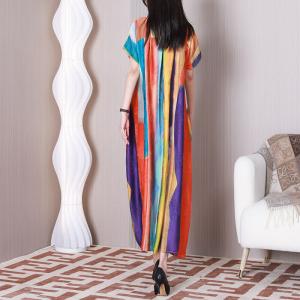 Short Sleeves Colorful Front Knot Dress Summer Maxi Swing Dress