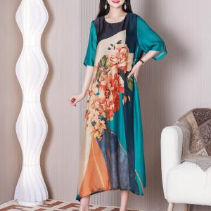 Loose-Fit Peony Summer Dress Senior Women Travel Dress