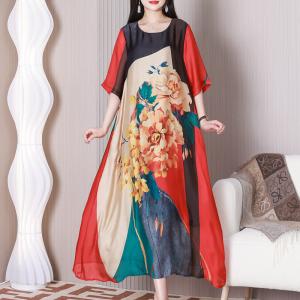 Loose-Fit Peony Summer Dress Senior Women Travel Dress