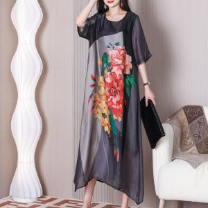 Loose-Fit Peony Summer Dress Senior Women Travel Dress