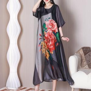 Loose-Fit Peony Summer Dress Senior Women Travel Dress