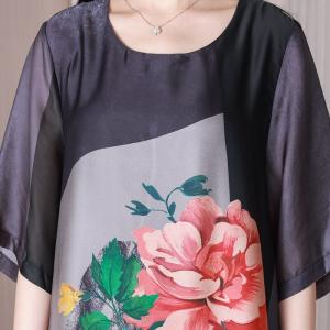 Loose-Fit Peony Summer Dress Senior Women Travel Dress