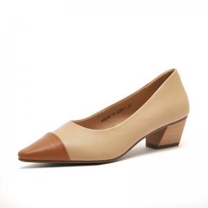 Color Block Peep Toe Shoes Chunky Heels Leather Footwear