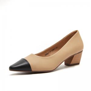 Color Block Peep Toe Shoes Chunky Heels Leather Footwear