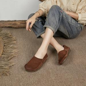 Wide Toe Summer Leather Flats Womens Plain Comfy Shoes