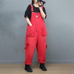 Pop Colors Baggy Cargo Overalls Womens Cotton Dungarees