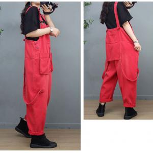 Pop Colors Baggy Cargo Overalls Womens Cotton Dungarees