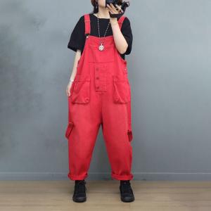 Pop Colors Baggy Cargo Overalls Womens Cotton Dungarees