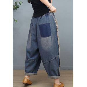 Stone Wash Baggy Fringed Jeans Pull-On Wide Leg Jeans