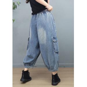 Street Style Versatile Cargo Jeans Flap Pockets Light Wash Jeans