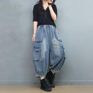 Street Style Versatile Cargo Jeans Flap Pockets Light Wash Jeans