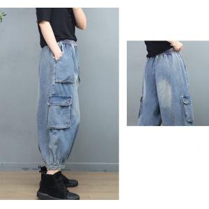 Street Style Versatile Cargo Jeans Flap Pockets Light Wash Jeans