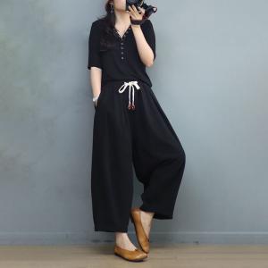 Cozy Summer Wide Leg Sweat Pants Casual Plain Cotton Pants