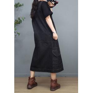 90s Fashion A-Line Jumper Dress Button Fly Jean Overalls Dress