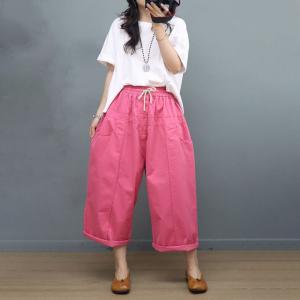 Pop Colored Cotton Pull-On Pants Summer Ankle Pants