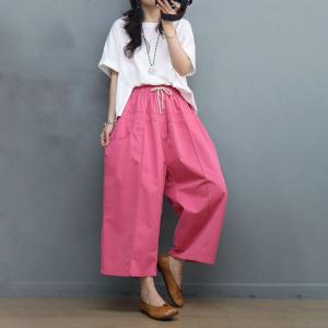 Pop Colored Cotton Pull-On Pants Summer Ankle Pants