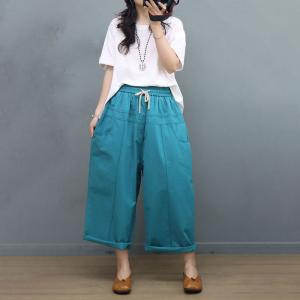 Pop Colored Cotton Pull-On Pants Summer Ankle Pants
