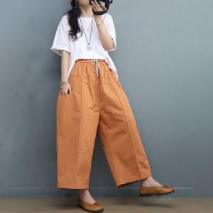 Pop Colored Cotton Pull-On Pants Summer Ankle Pants