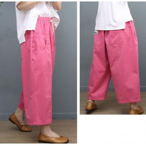 Pop Colored Cotton Pull-On Pants Summer Ankle Pants