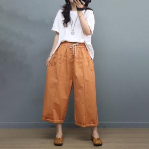 Pop Colored Cotton Pull-On Pants Summer Ankle Pants