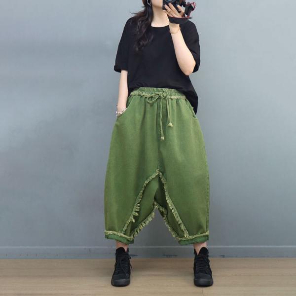 Street Fashion Fringed Harem Pants Baggy Green Fisherman Pants