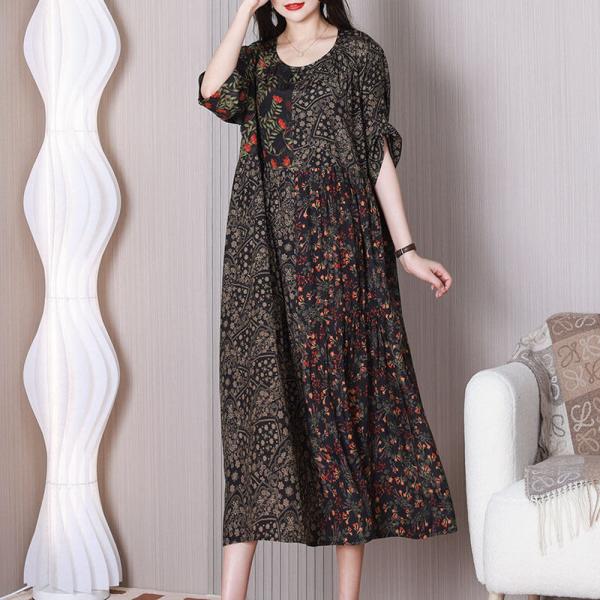 Empire Waist Black Floral Dress 50s Fashion Summer Loose Dress