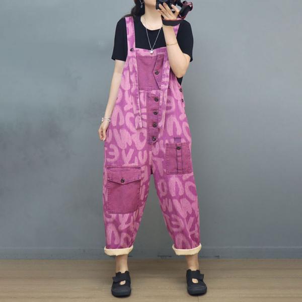 Street Fashion 90s Letter Overalls Patched Pockets Jean Dungarees