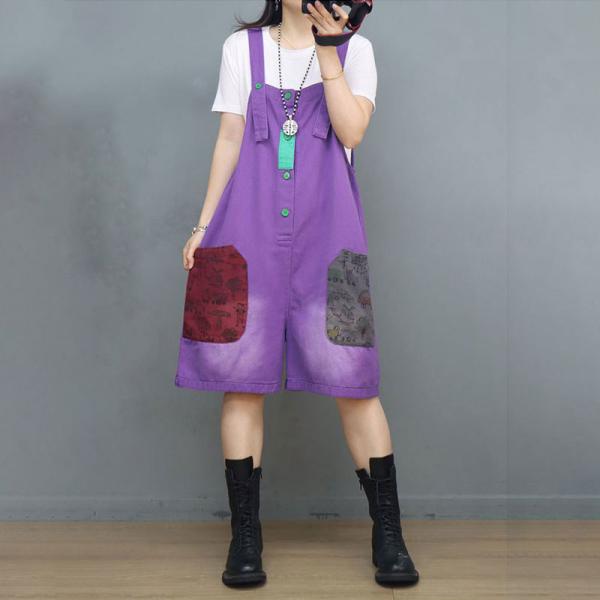 Cartoon Pocket Wide Leg Overall Shorts Summer Resort Shorts